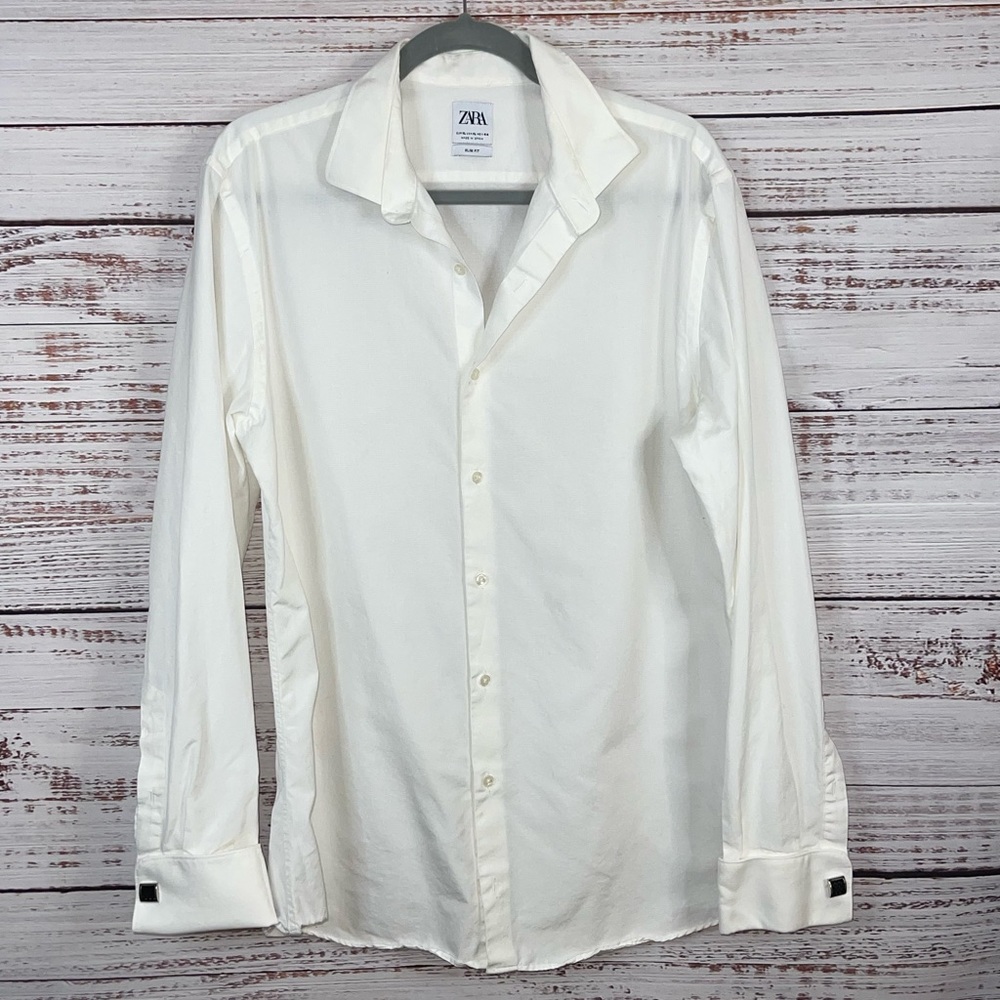 Zara Men’s Cuff White Button Up Dress Shirt Size XL